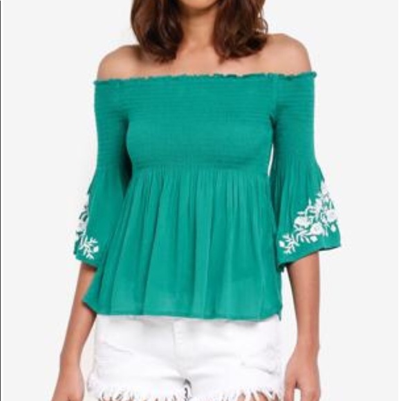 hollister smocked off the shoulder top